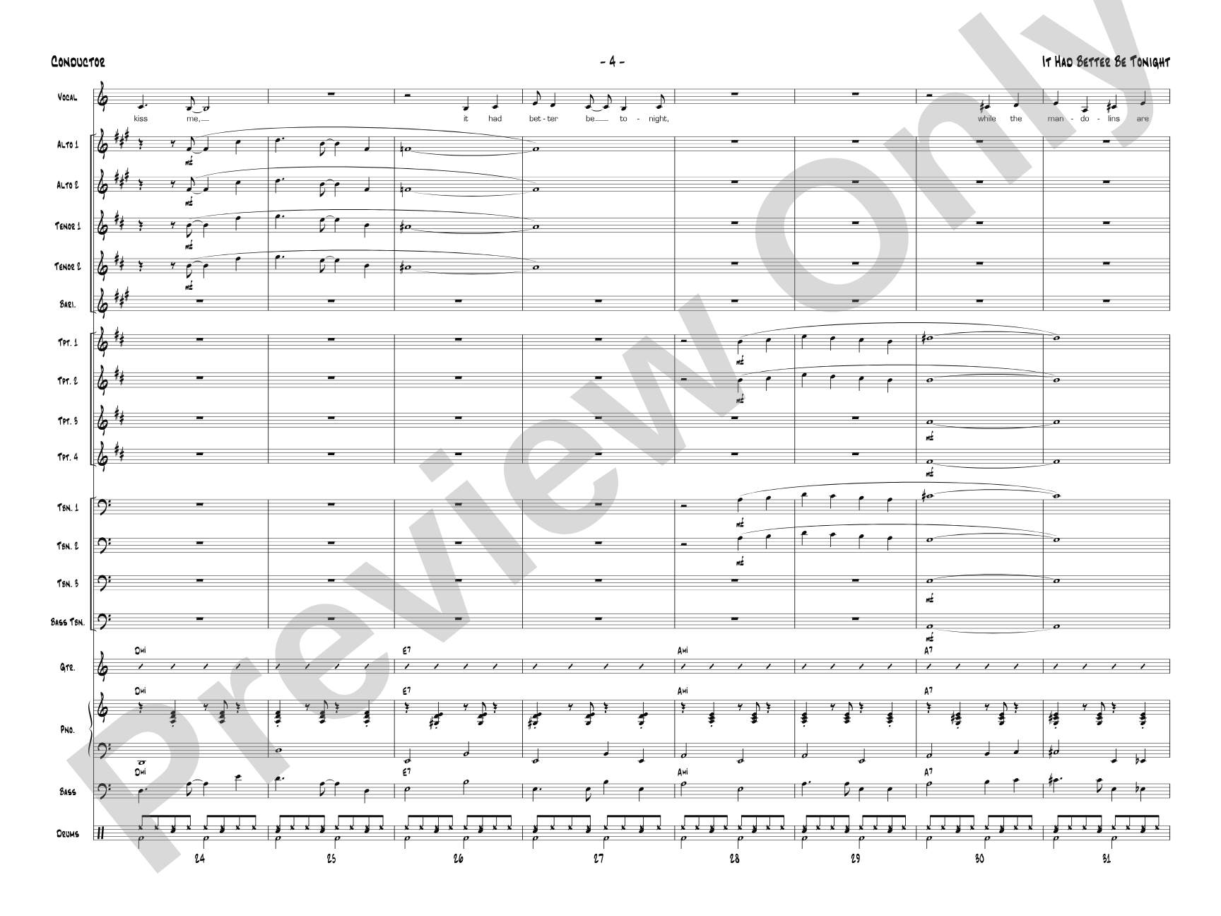 It Had Better Be Tonight: Vocal Solo with Jazz Ensemble Conductor Score & Parts