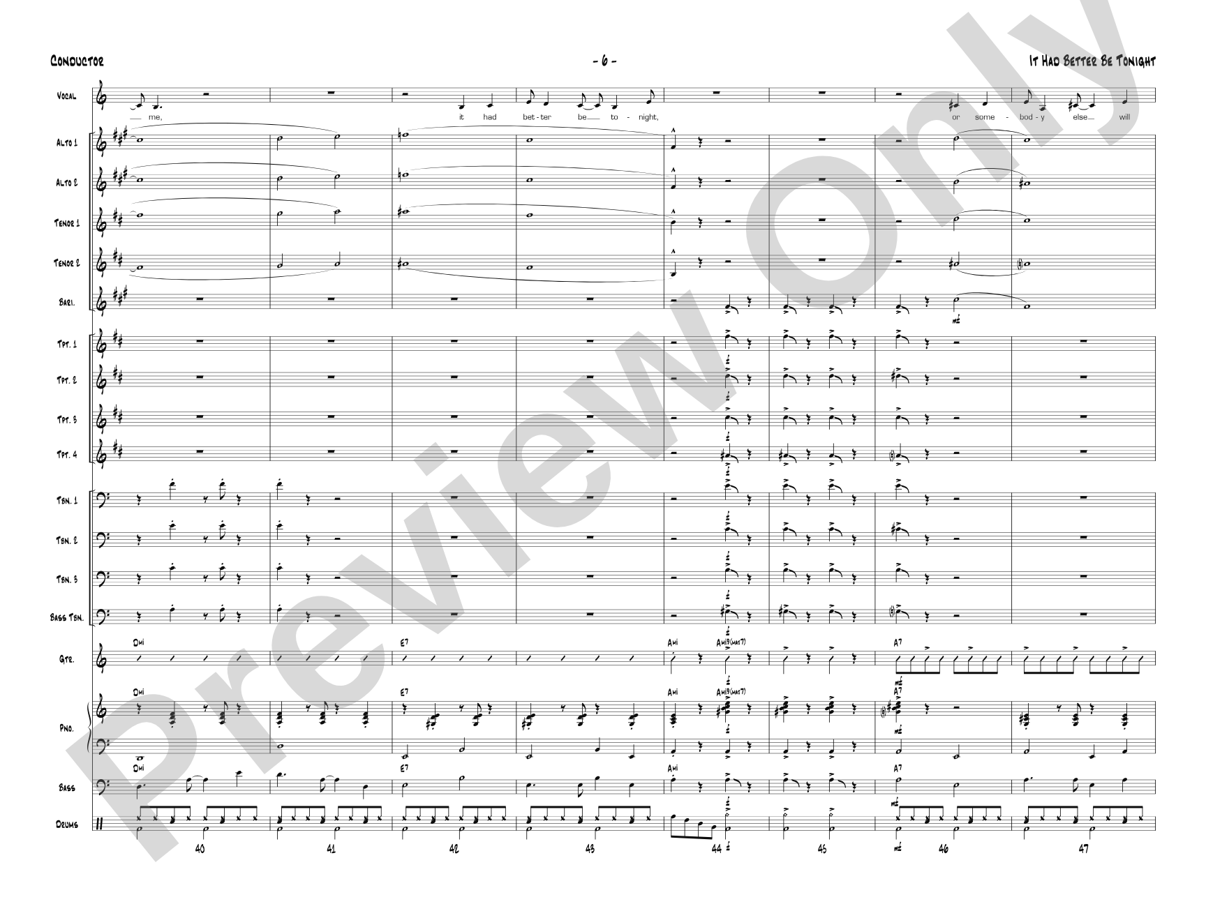 It Had Better Be Tonight: Vocal Solo with Jazz Ensemble Conductor Score & Parts