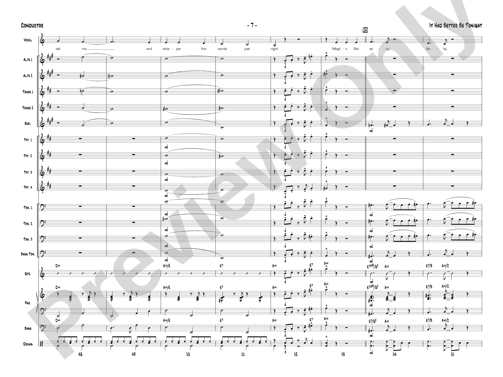 It Had Better Be Tonight: Vocal Solo with Jazz Ensemble Conductor Score & Parts