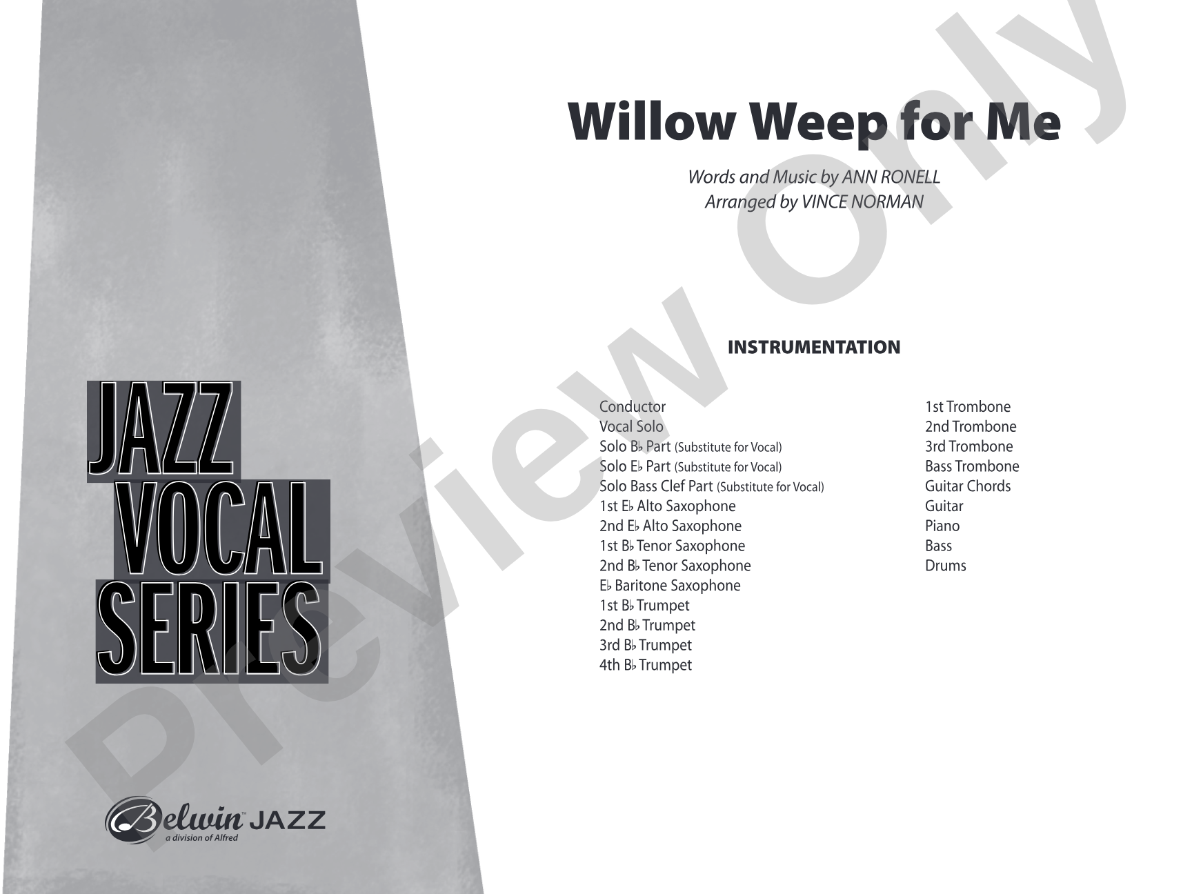 Willow Weep for Me: Vocal Solo with Jazz Ensemble Conductor Score & Parts