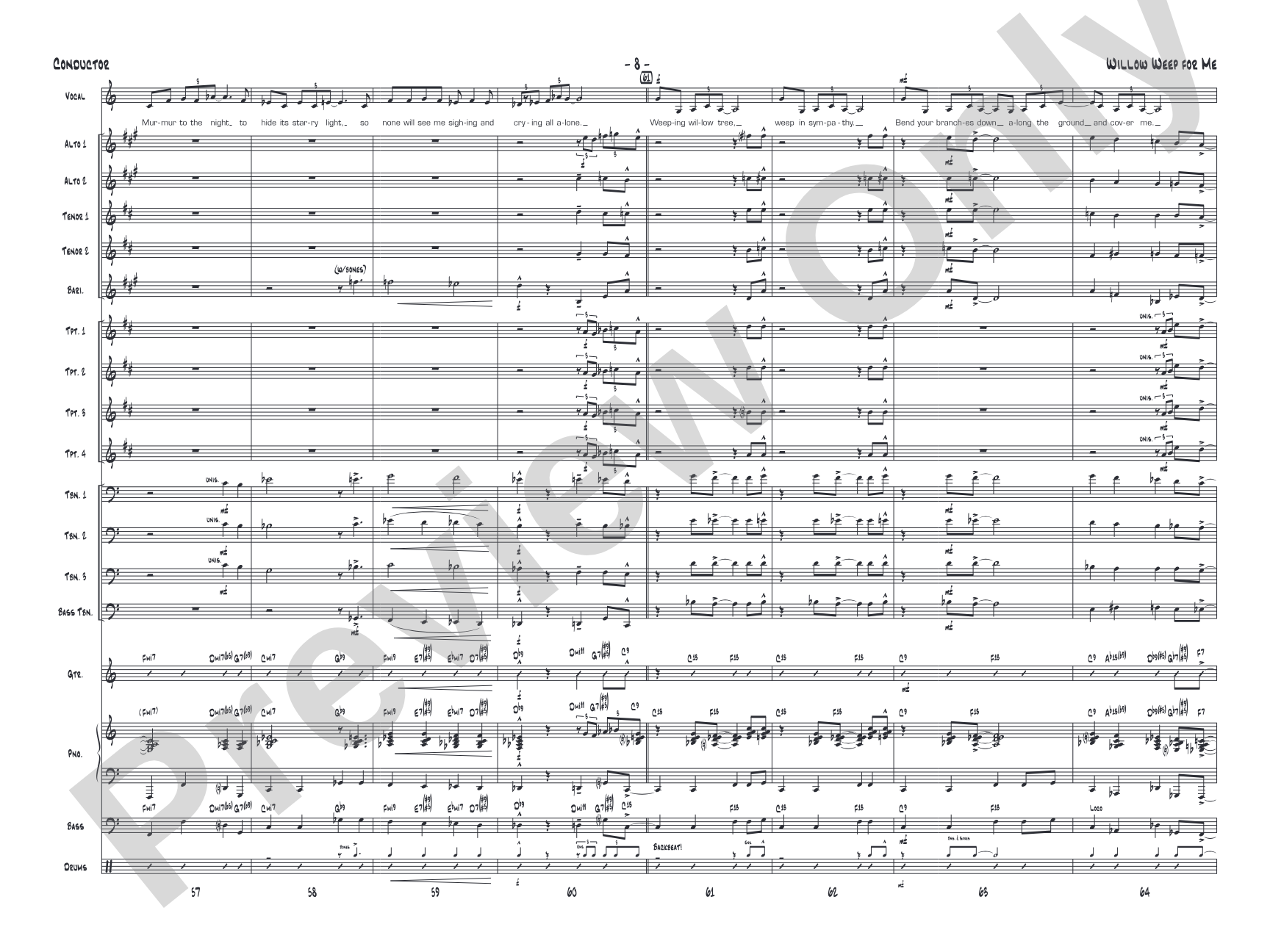 Willow Weep for Me: Vocal Solo with Jazz Ensemble Conductor Score & Parts