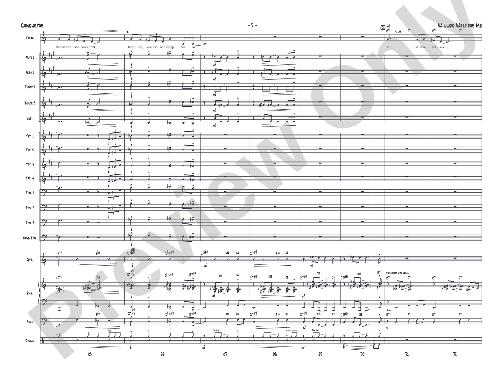 Willow Weep for Me: Vocal Solo with Jazz Ensemble Conductor Score & Parts