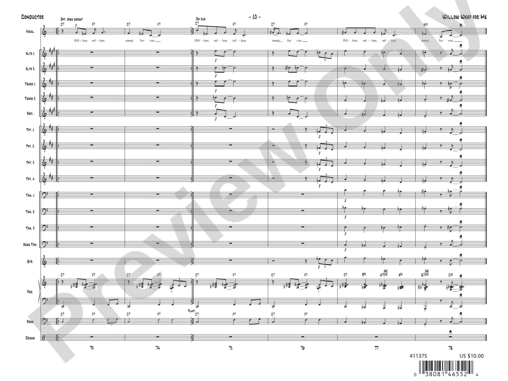 Willow Weep for Me: Vocal Solo with Jazz Ensemble Conductor Score & Parts