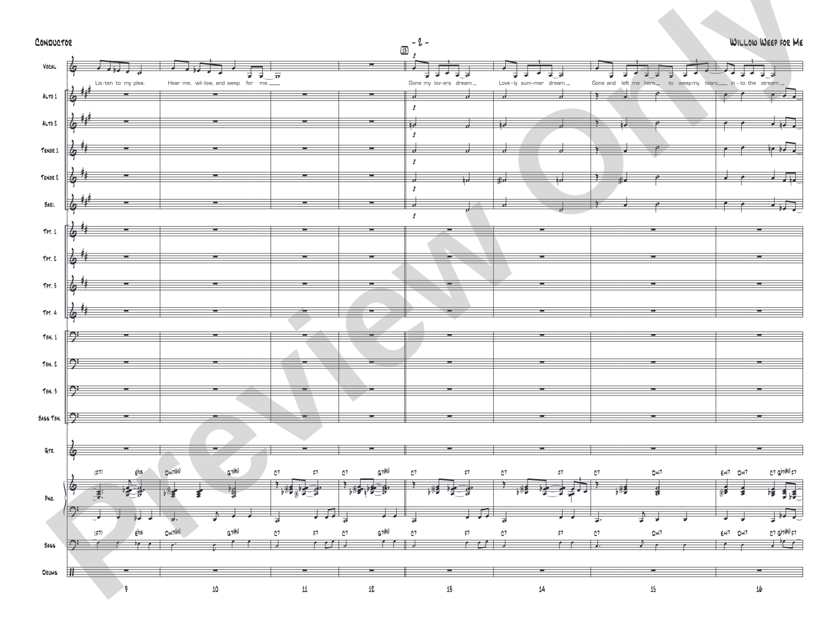 Willow Weep for Me: Vocal Solo with Jazz Ensemble Conductor Score & Parts