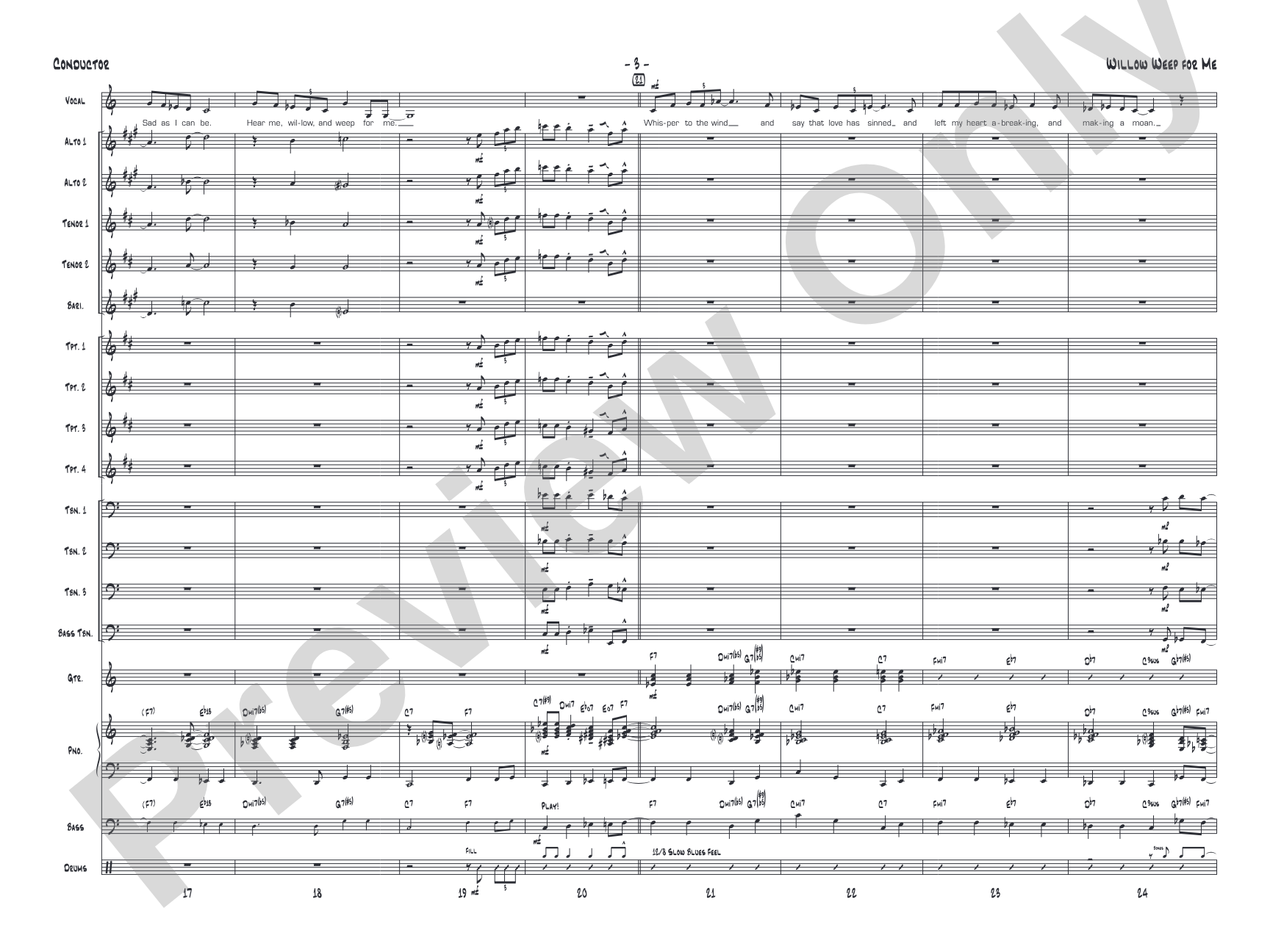 Willow Weep for Me: Vocal Solo with Jazz Ensemble Conductor Score & Parts