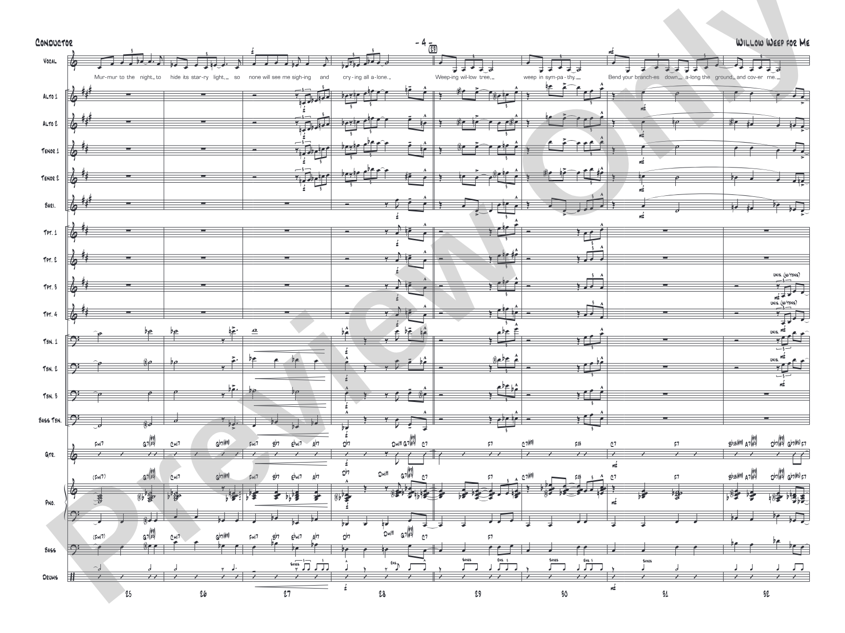 Willow Weep for Me: Vocal Solo with Jazz Ensemble Conductor Score & Parts