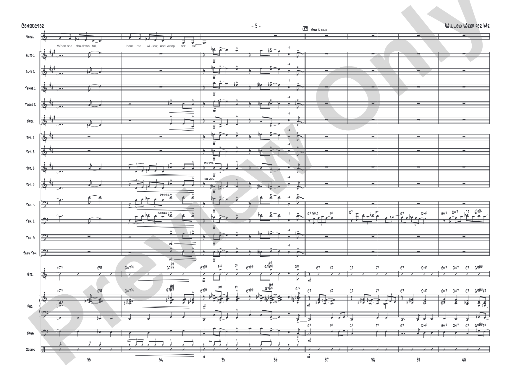 Willow Weep for Me: Vocal Solo with Jazz Ensemble Conductor Score & Parts