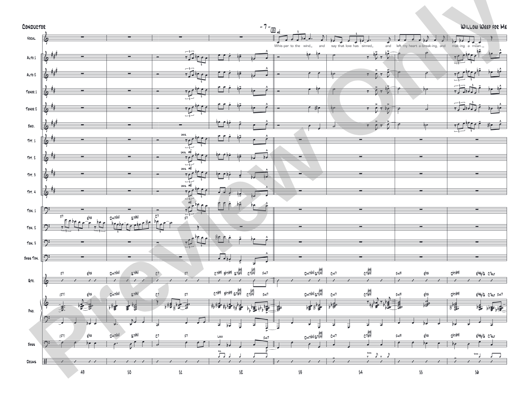 Willow Weep for Me: Vocal Solo with Jazz Ensemble Conductor Score & Parts