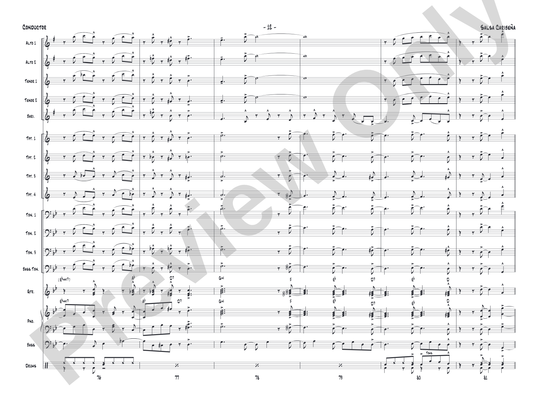Salsa Caribeña: Jazz Ensemble Conductor Score & Parts
