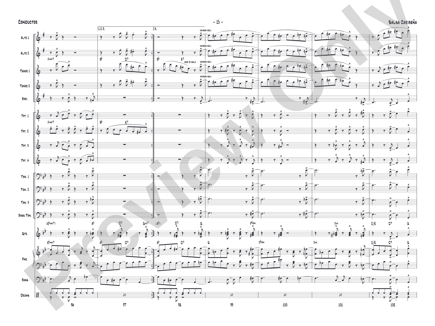 Salsa Caribeña: Jazz Ensemble Conductor Score & Parts