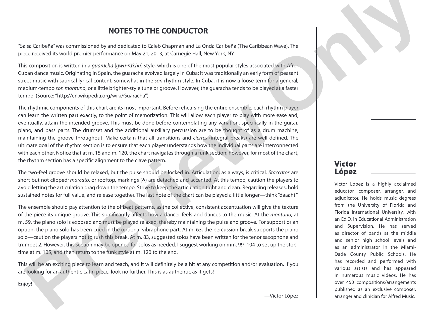 Salsa Caribeña: Jazz Ensemble Conductor Score & Parts
