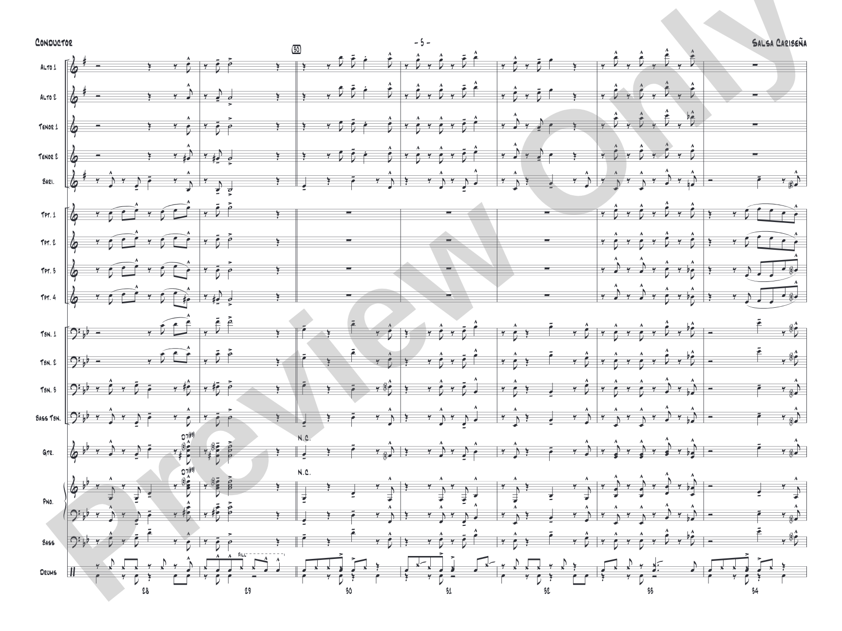 Salsa Caribeña: Jazz Ensemble Conductor Score & Parts