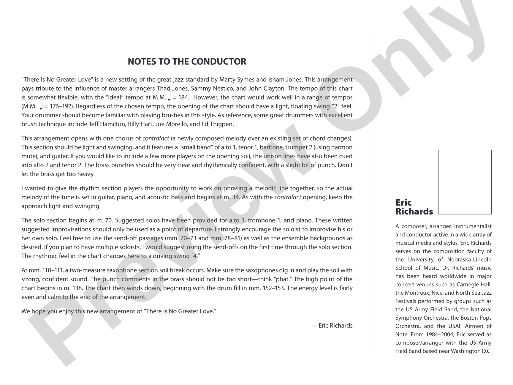 There Is No Greater Love: Jazz Ensemble Conductor Score & Parts