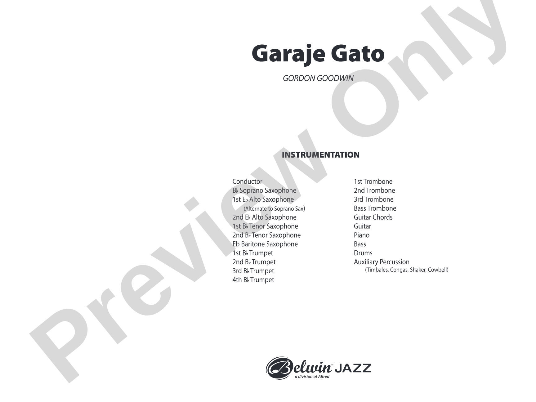 Garaje Gato: Jazz Ensemble Conductor Score & Parts