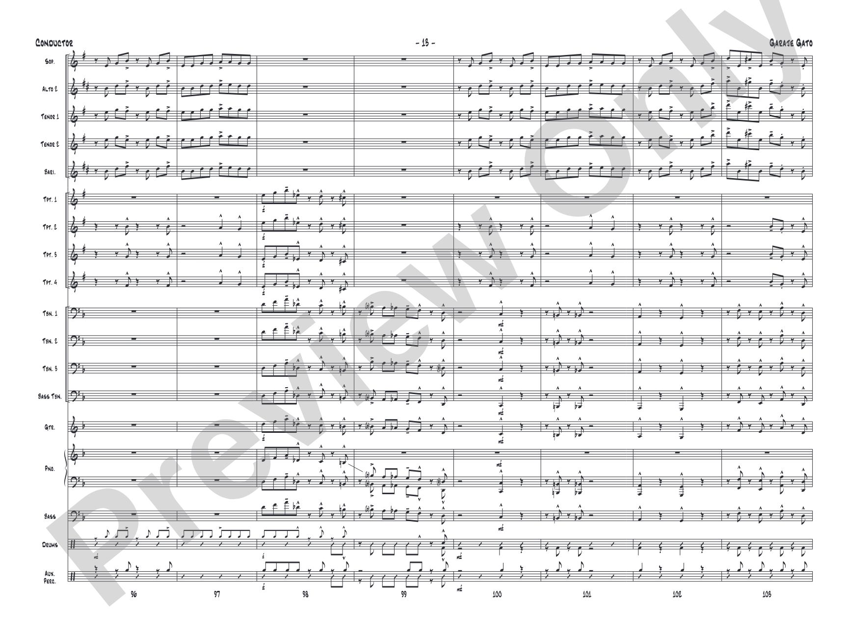 Garaje Gato: Jazz Ensemble Conductor Score & Parts