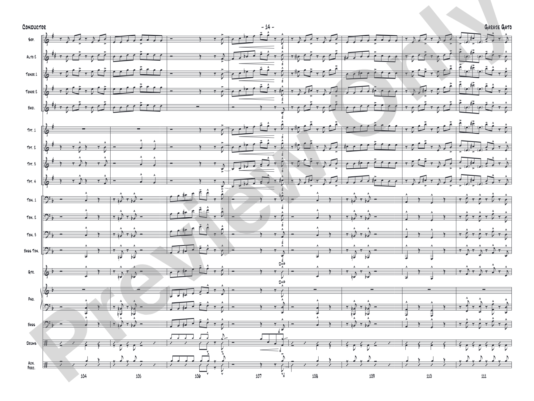 Garaje Gato: Jazz Ensemble Conductor Score & Parts