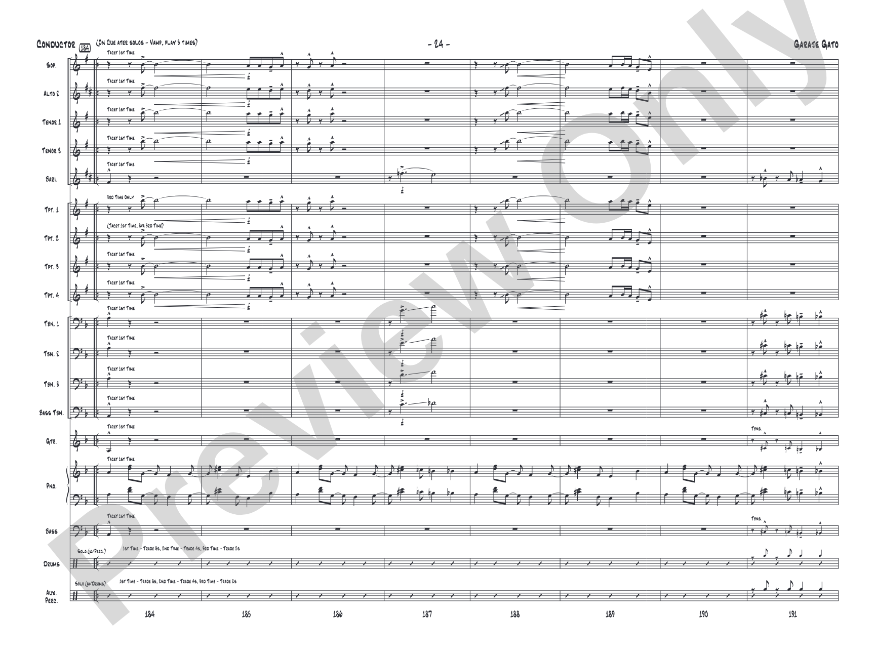 Garaje Gato: Jazz Ensemble Conductor Score & Parts