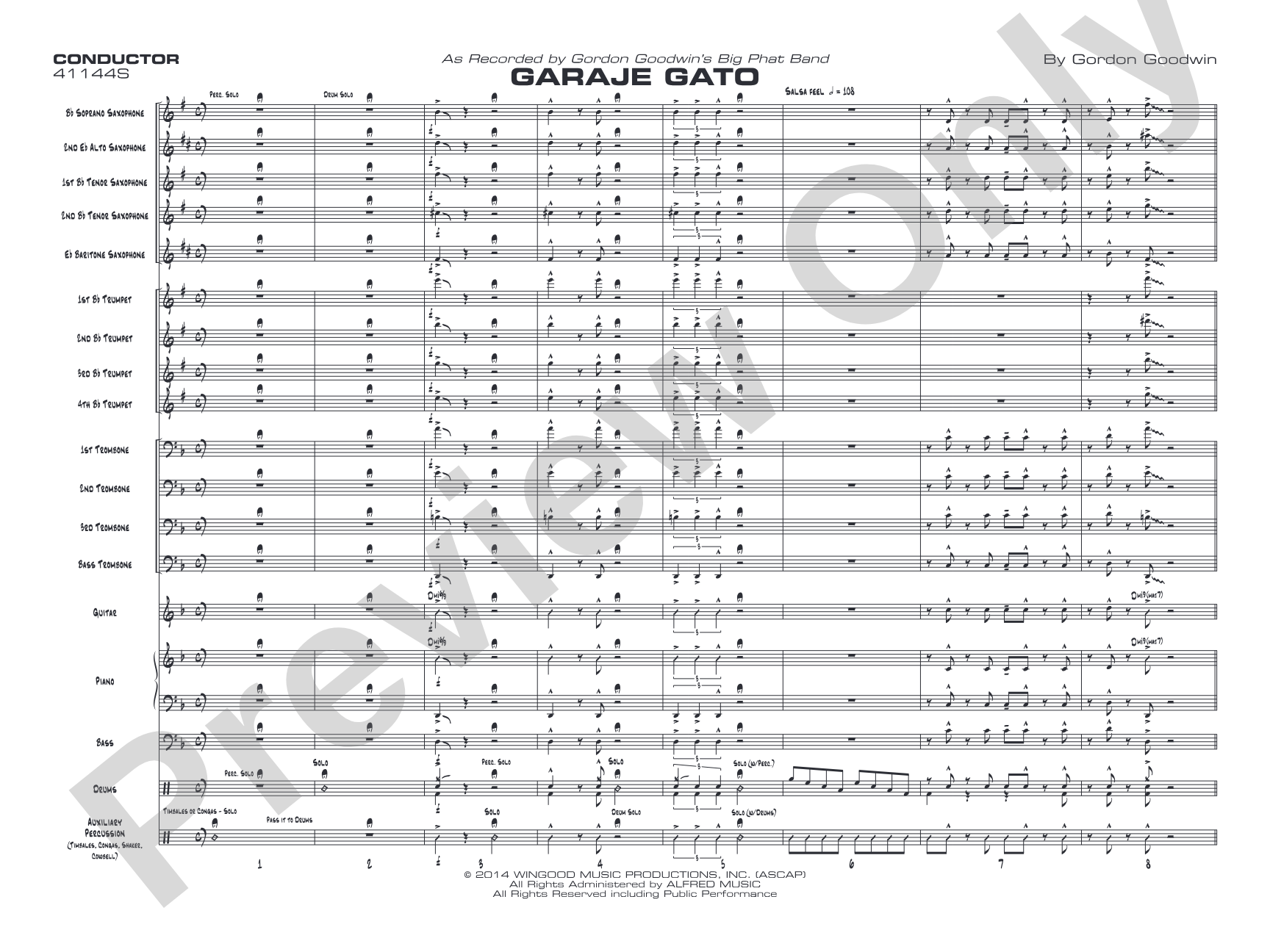 Garaje Gato: Jazz Ensemble Conductor Score & Parts
