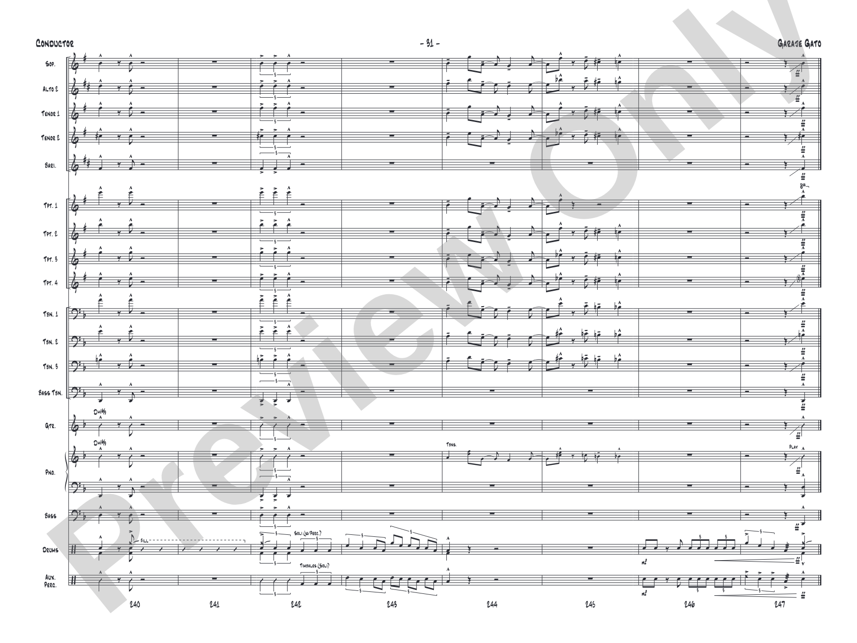Garaje Gato: Jazz Ensemble Conductor Score & Parts