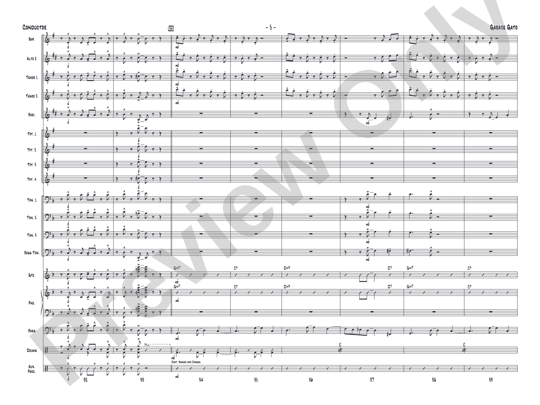 Garaje Gato: Jazz Ensemble Conductor Score & Parts