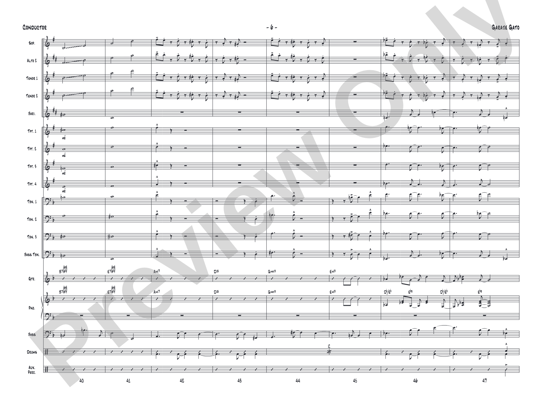 Garaje Gato: Jazz Ensemble Conductor Score & Parts