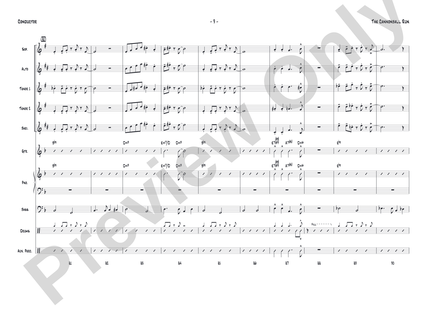 The Cannonball Run: Jazz Ensemble Conductor Score & Parts