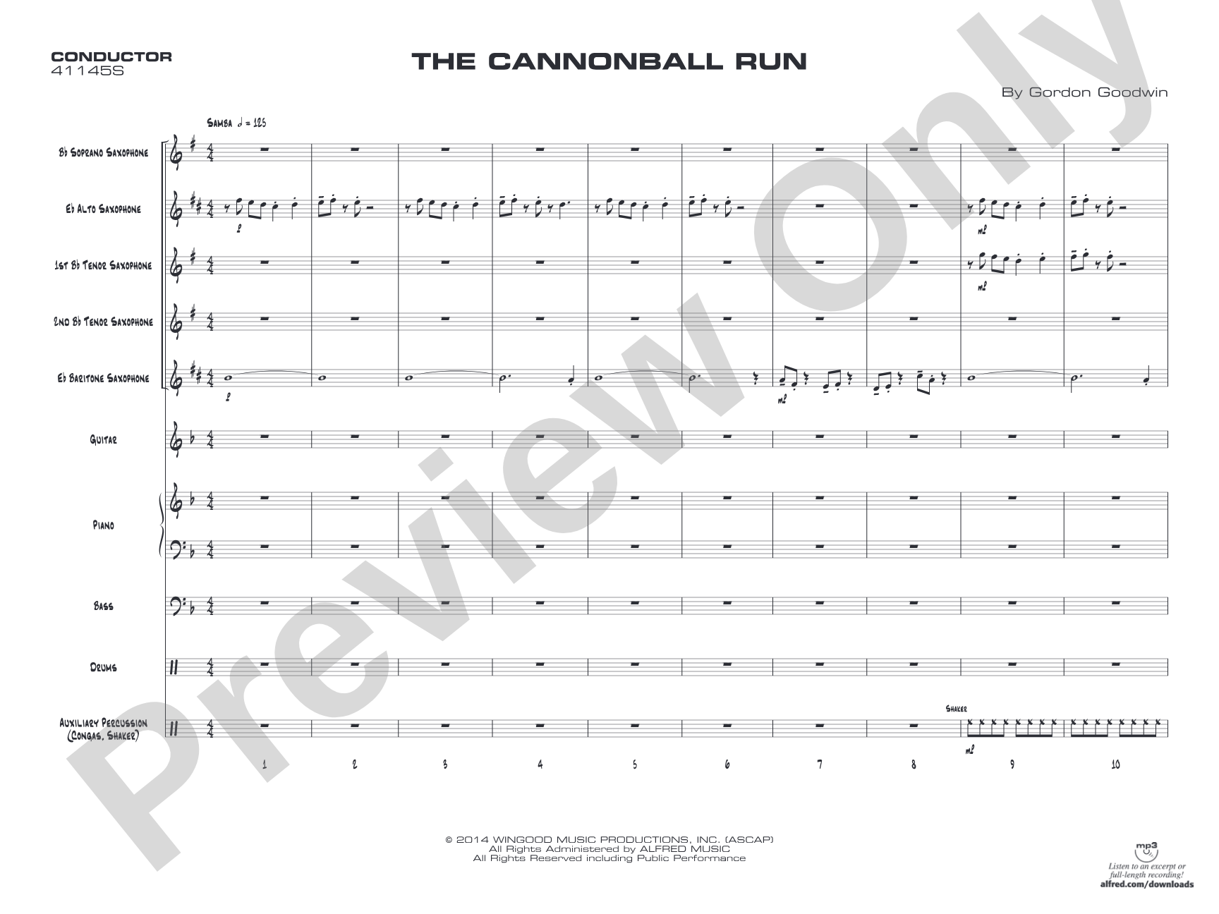 The Cannonball Run: Jazz Ensemble Conductor Score & Parts