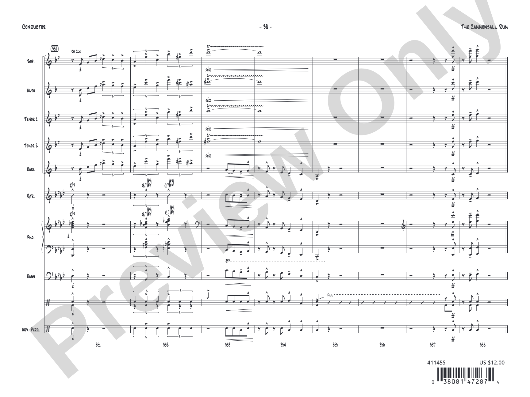 The Cannonball Run: Jazz Ensemble Conductor Score & Parts