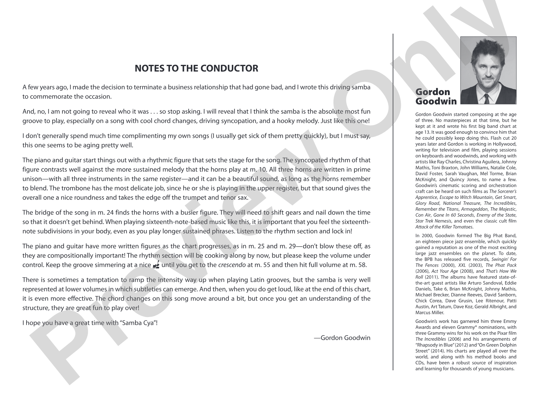 Samba Cya: Jazz Ensemble Conductor Score & Parts