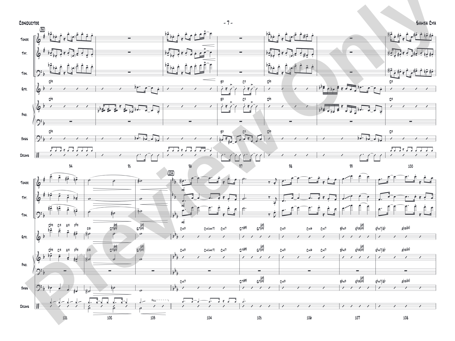 Samba Cya: Jazz Ensemble Conductor Score & Parts