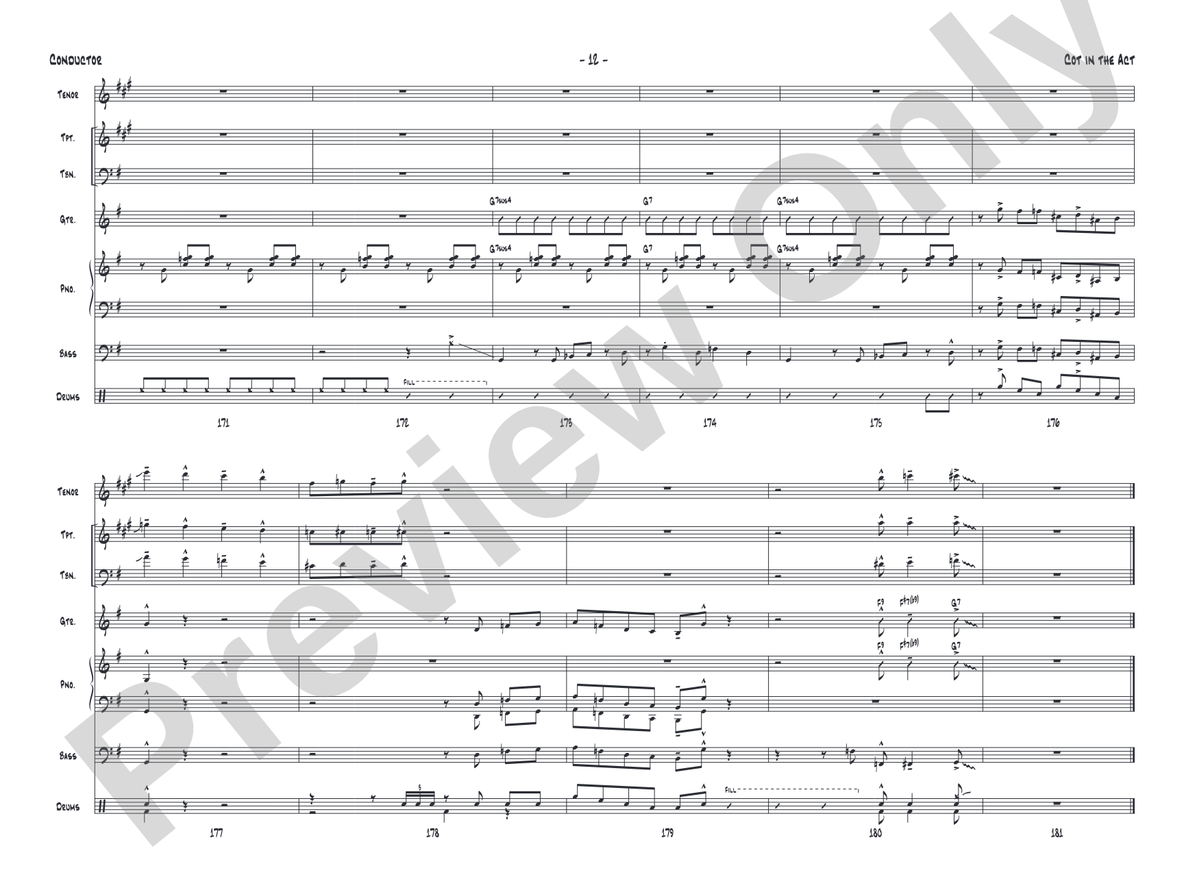 Cot in the Act: Jazz Ensemble Conductor Score & Parts