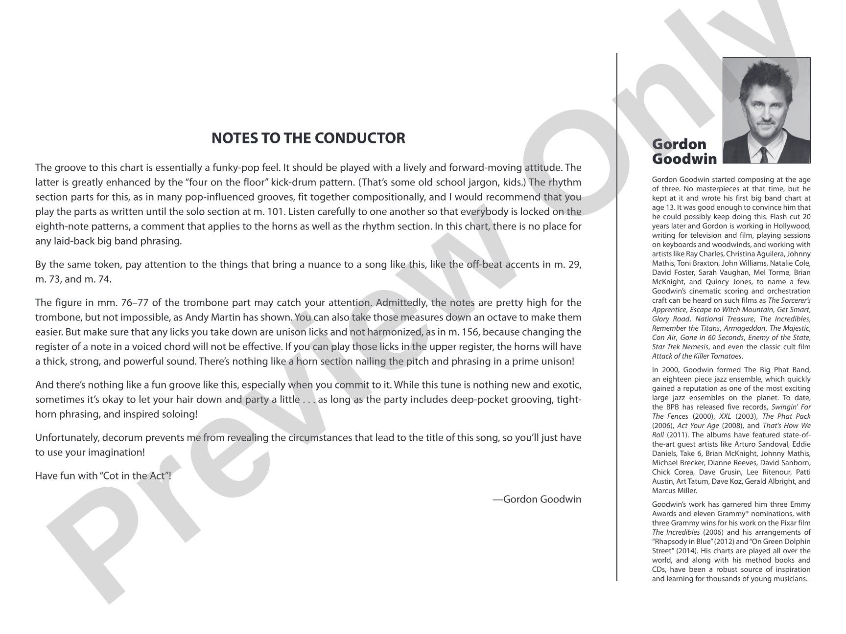 Cot in the Act: Jazz Ensemble Conductor Score & Parts