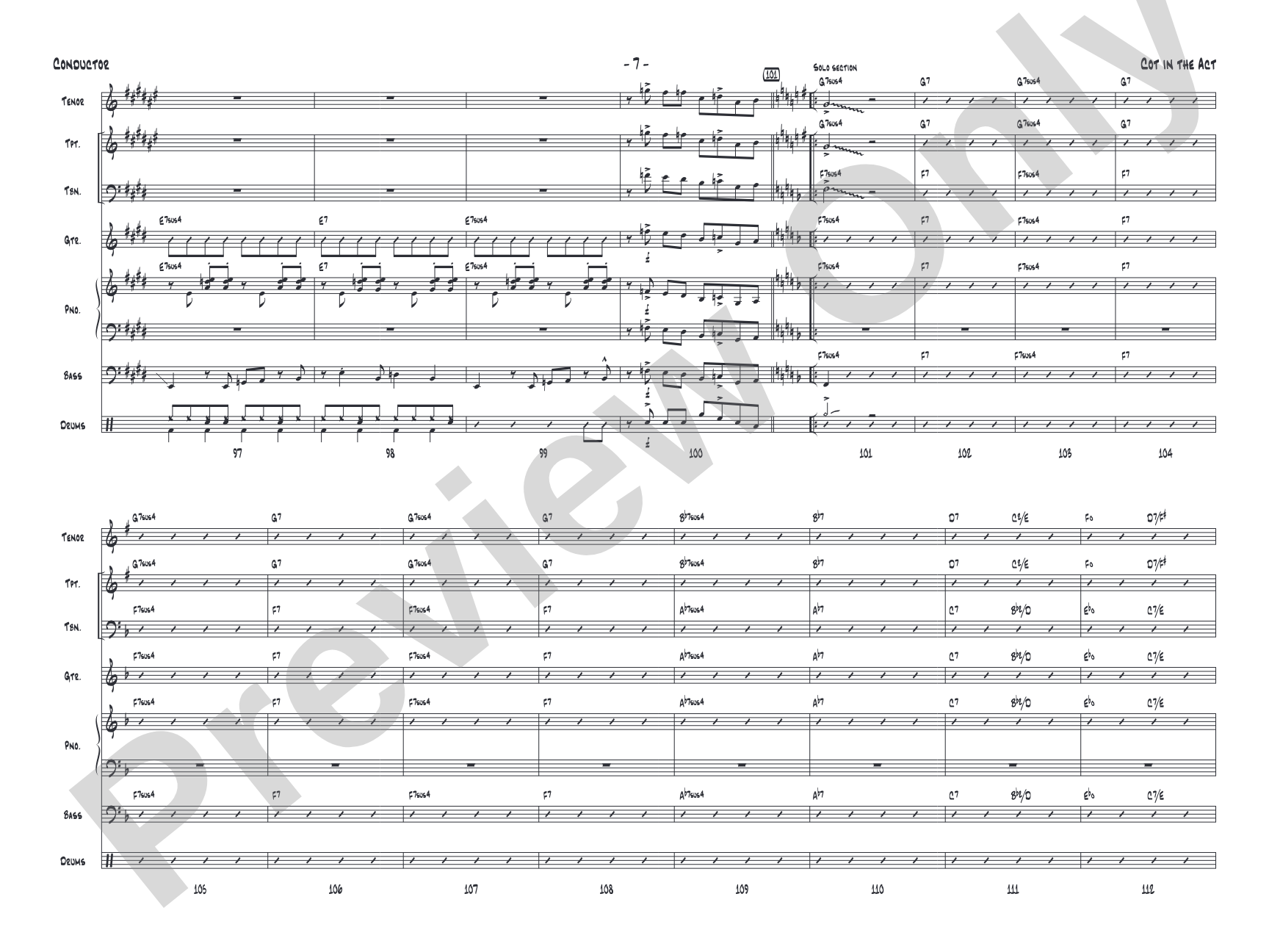 Cot in the Act: Jazz Ensemble Conductor Score & Parts