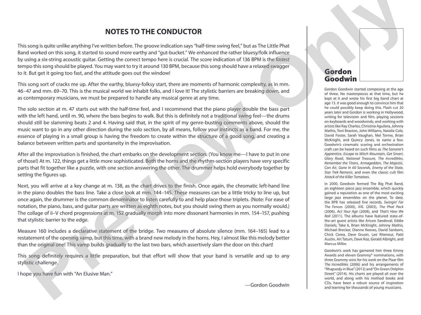 An Elusive Man: Jazz Ensemble Conductor Score & Parts