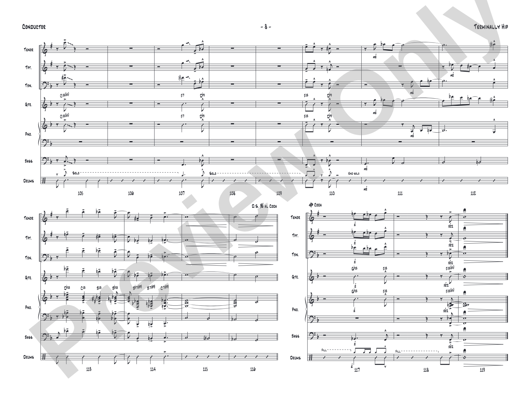 Terminally Hip: Jazz Ensemble Conductor Score & Parts