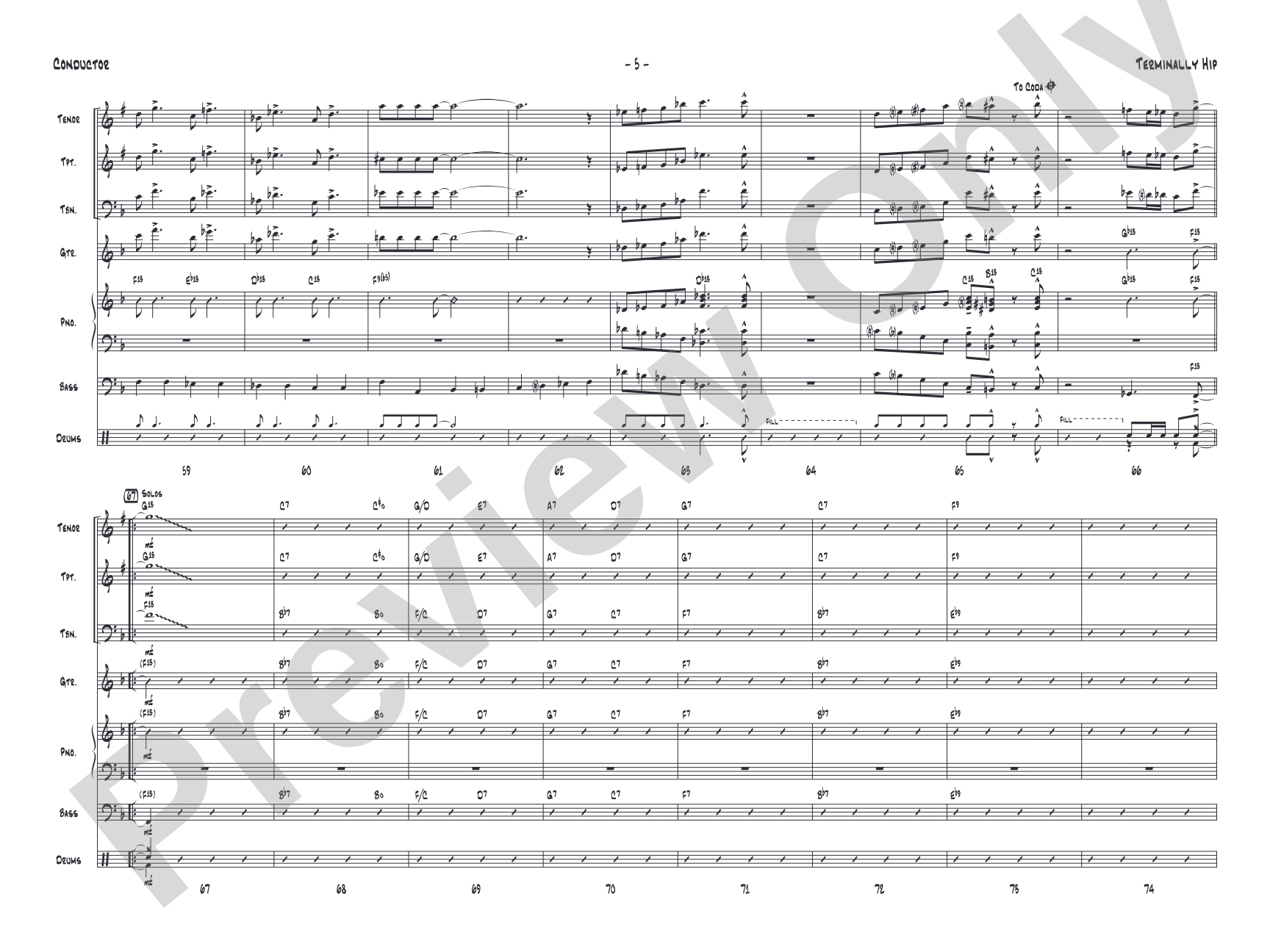 Terminally Hip: Jazz Ensemble Conductor Score & Parts