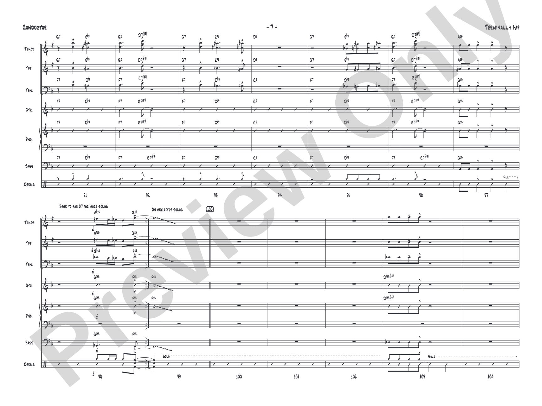 Terminally Hip: Jazz Ensemble Conductor Score & Parts