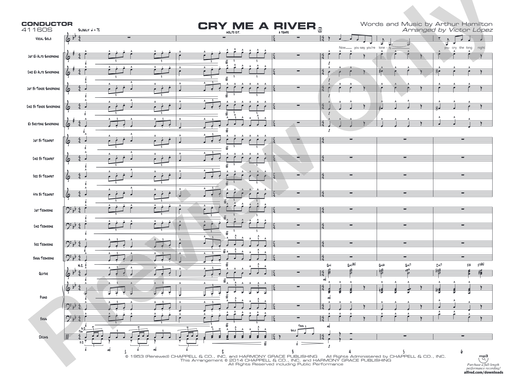 Cry Me a River: Vocal Solo with Jazz Ensemble Conductor Score & Parts