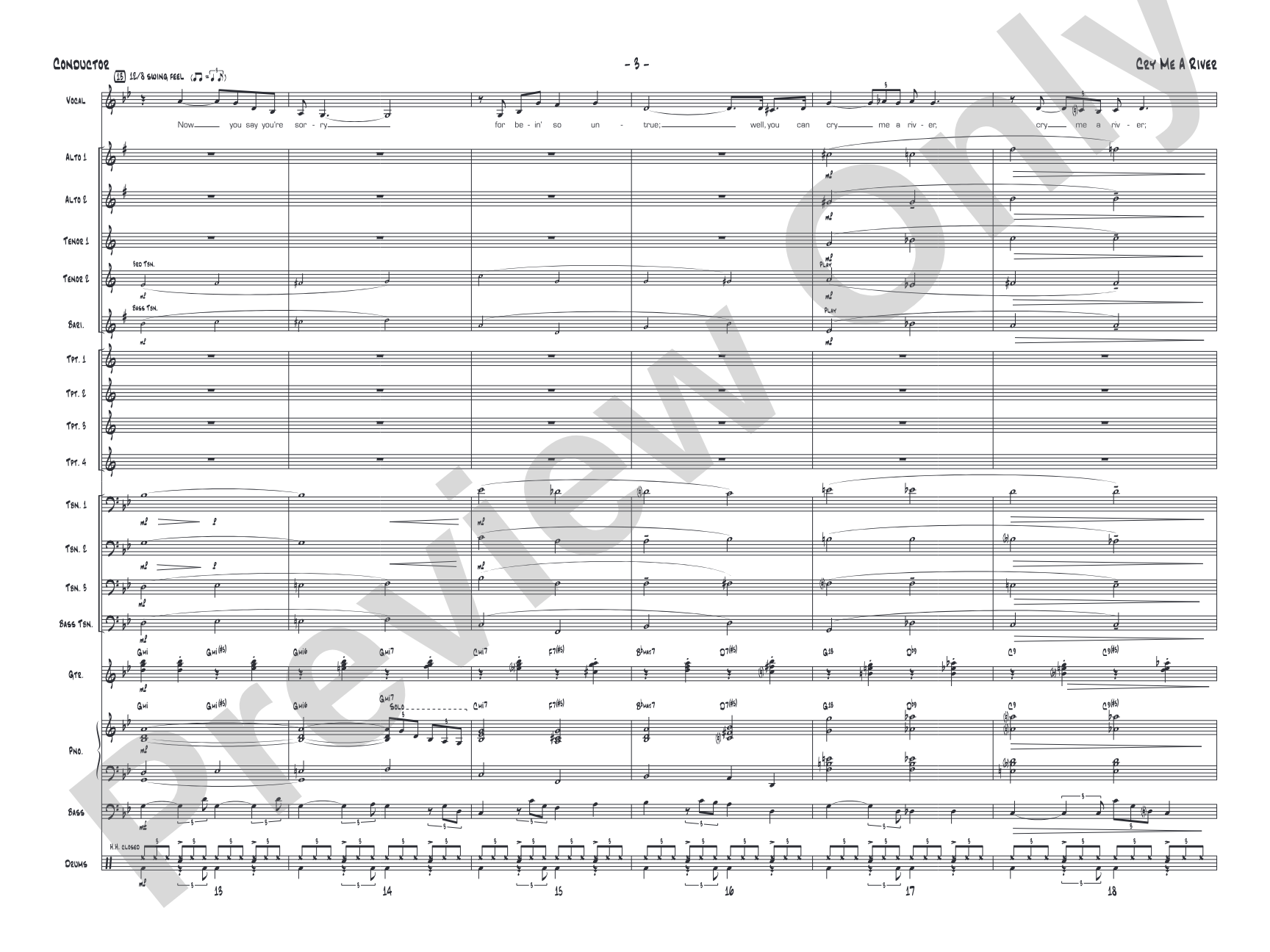 Cry Me a River: Vocal Solo with Jazz Ensemble Conductor Score & Parts