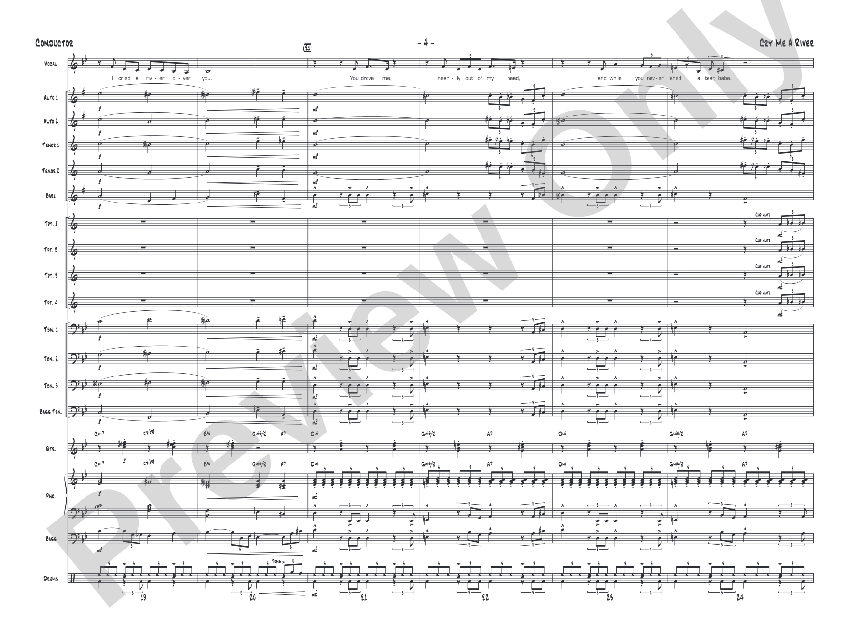 Cry Me a River: Vocal Solo with Jazz Ensemble Conductor Score & Parts