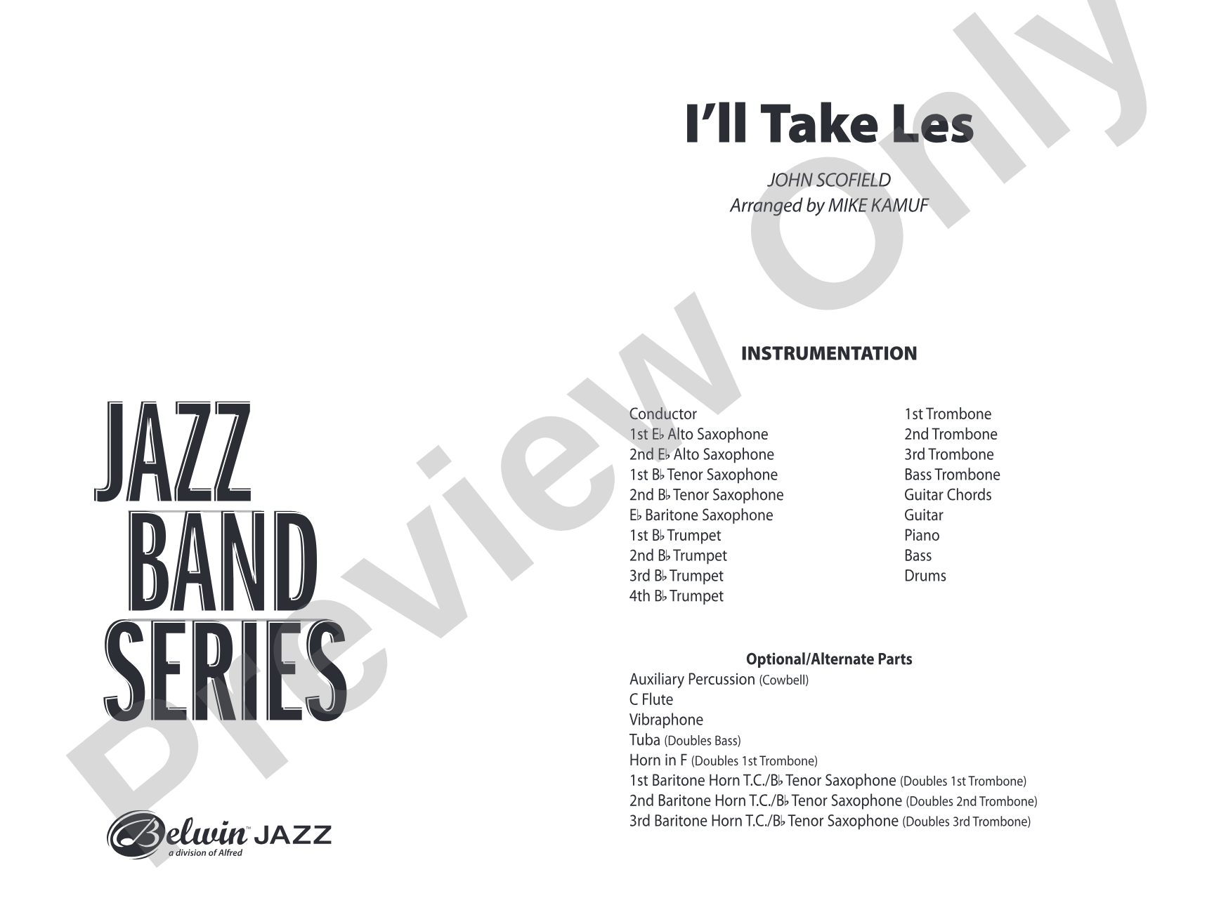 I'll Take Les: Jazz Ensemble Conductor Score & Parts