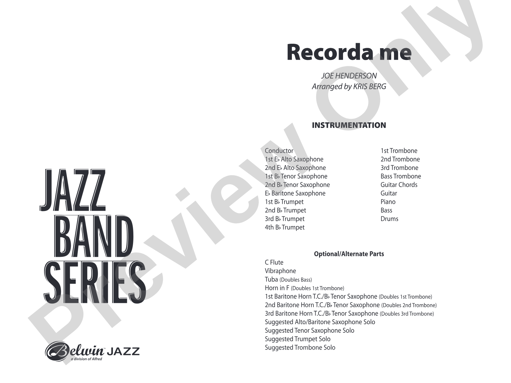 Recorda me: Jazz Ensemble Conductor Score & Parts