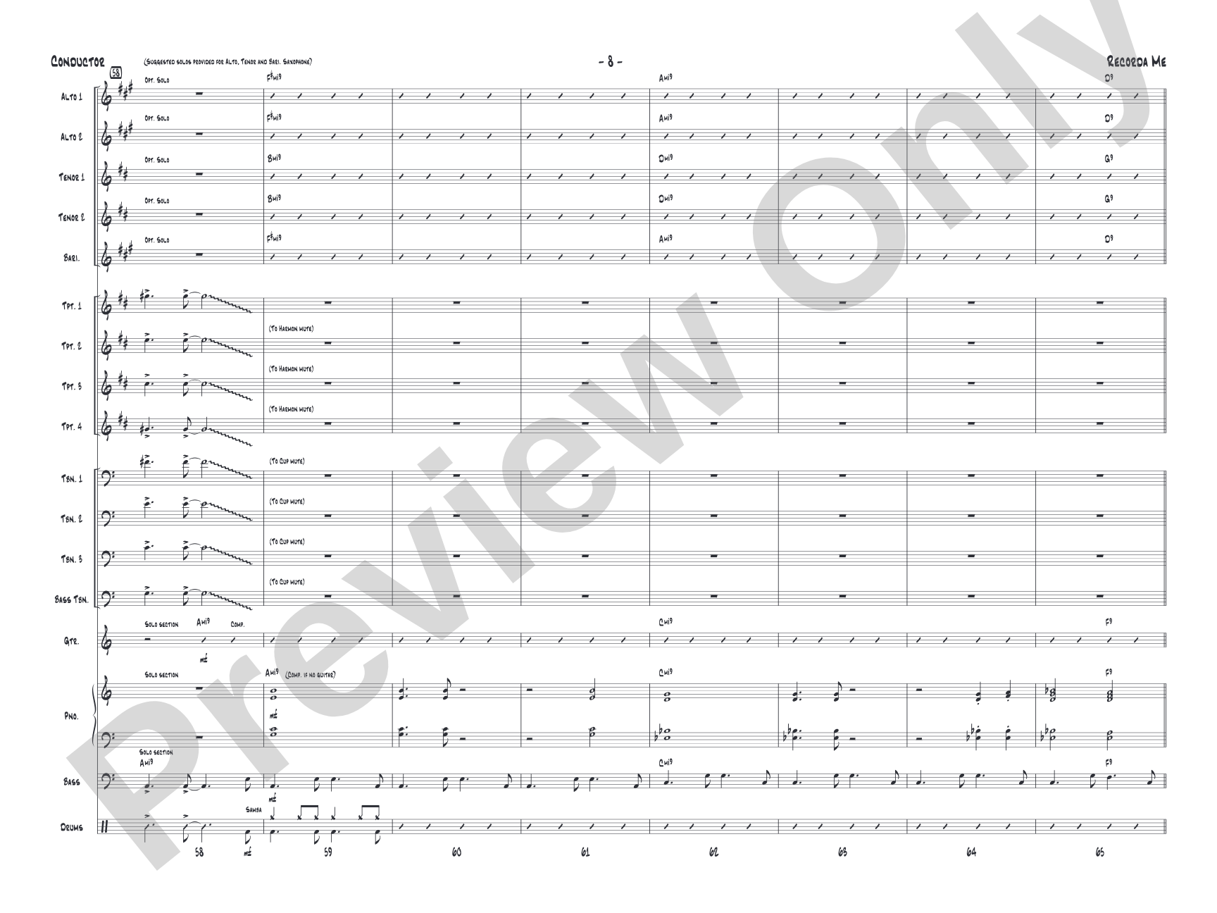 Recorda me: Jazz Ensemble Conductor Score & Parts