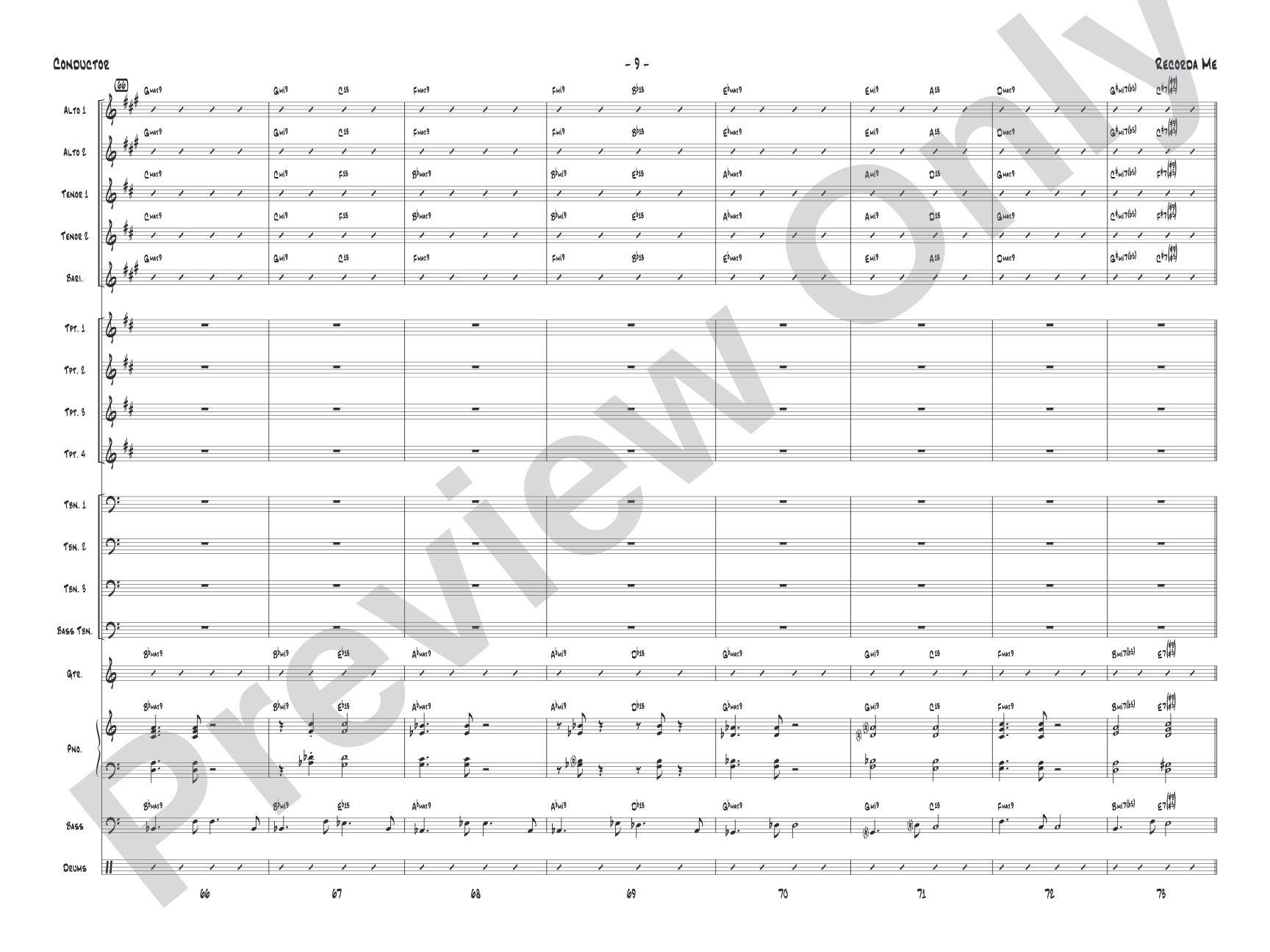Recorda me: Jazz Ensemble Conductor Score & Parts