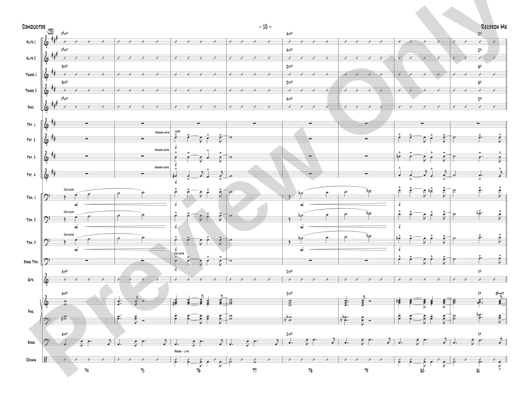 Recorda me: Jazz Ensemble Conductor Score & Parts