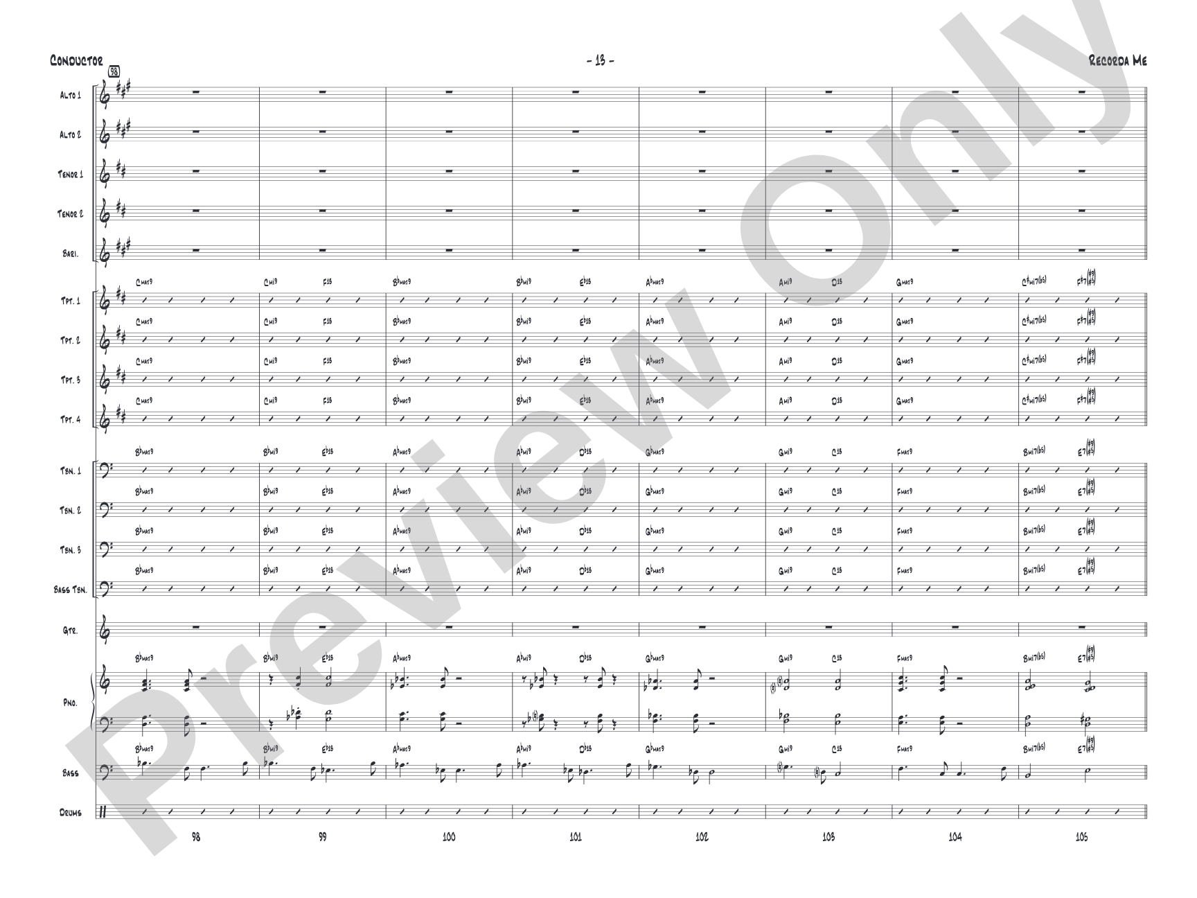Recorda me: Jazz Ensemble Conductor Score & Parts