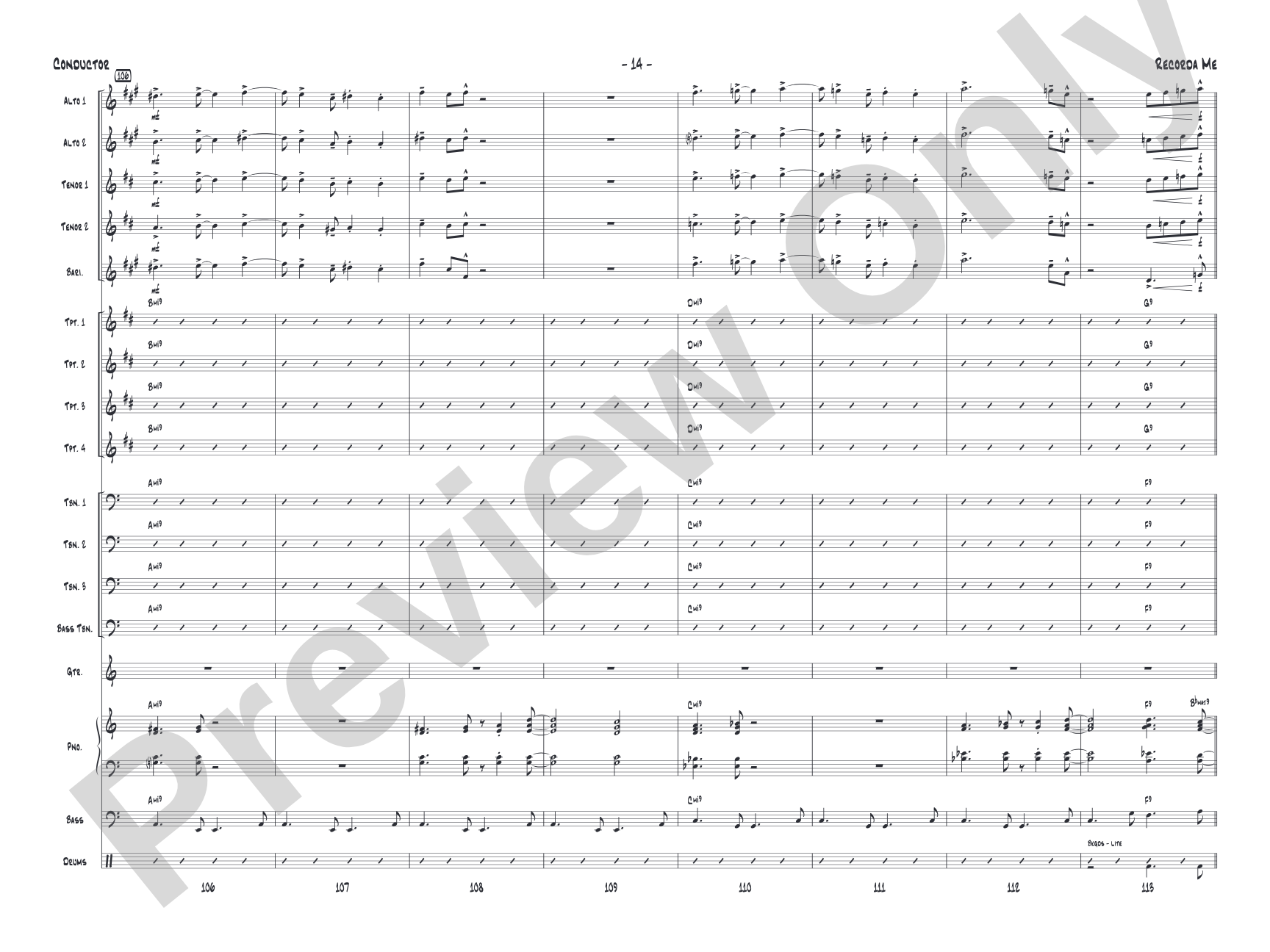 Recorda me: Jazz Ensemble Conductor Score & Parts