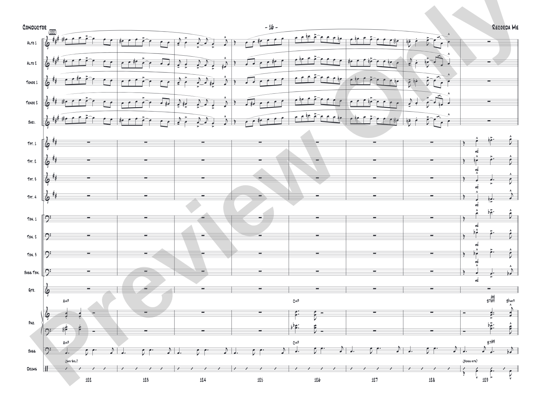 Recorda me: Jazz Ensemble Conductor Score & Parts