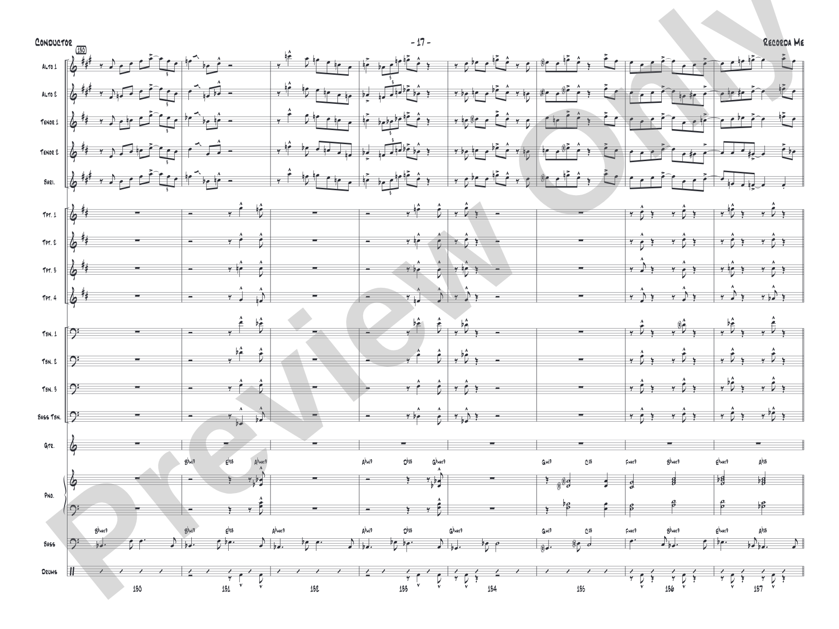 Recorda me: Jazz Ensemble Conductor Score & Parts
