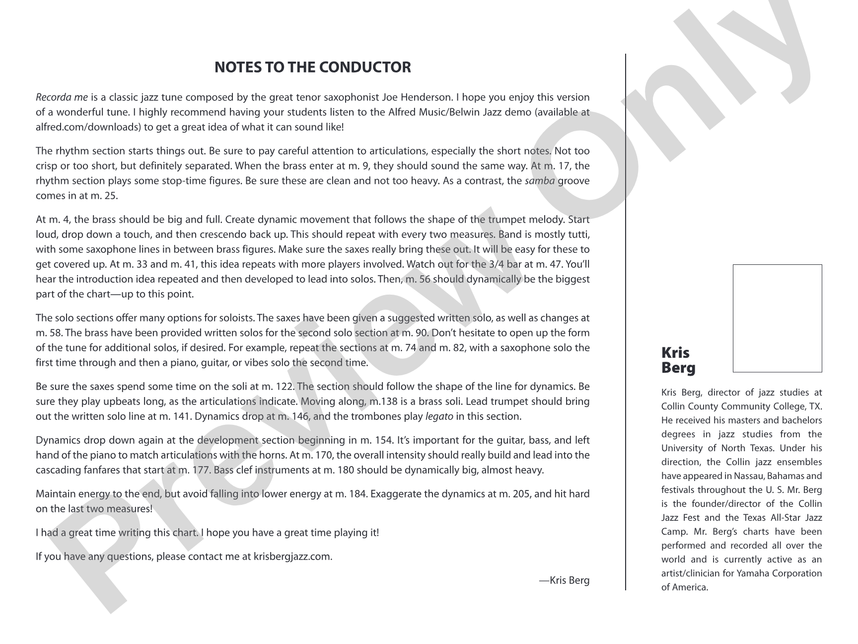 Recorda me: Jazz Ensemble Conductor Score & Parts
